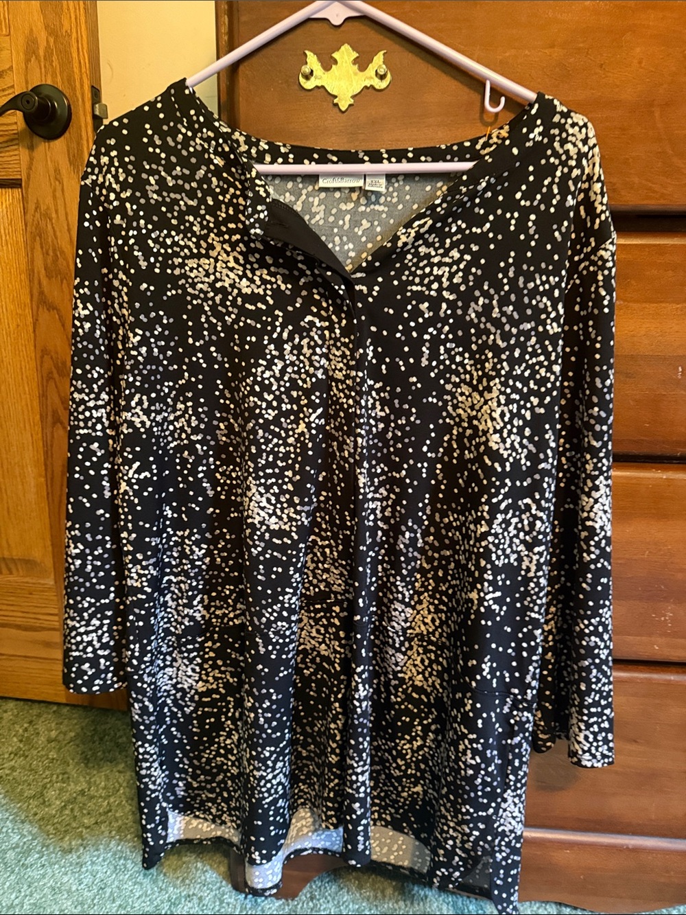 croft & barrow Black White Speckle Print Long Sleeve Tunic Size XXL EUC
